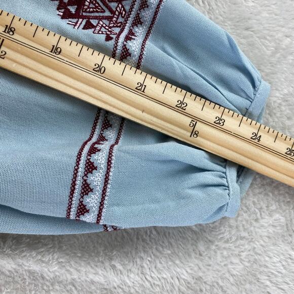 Blue Rain Boho Embroidered Mini Tunic Dress M Blue Southwestern Coastal Beach - Picture 11 of 12